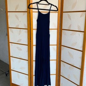 Navy rib knit cropped leg jumpsuit